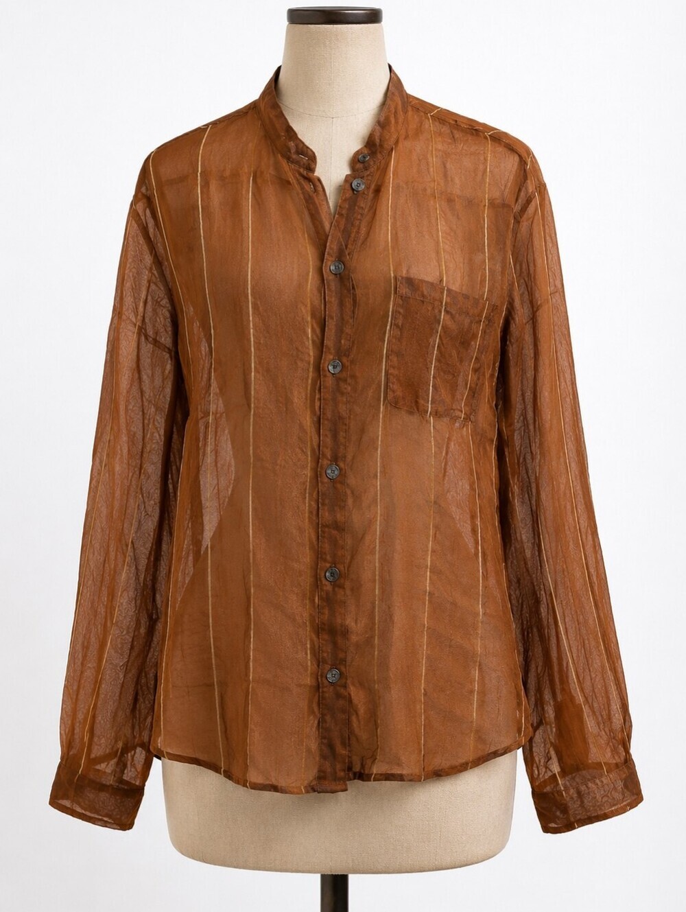 Vintage Chic Sheer Mesh Stripe Button Up Blouse Size XL